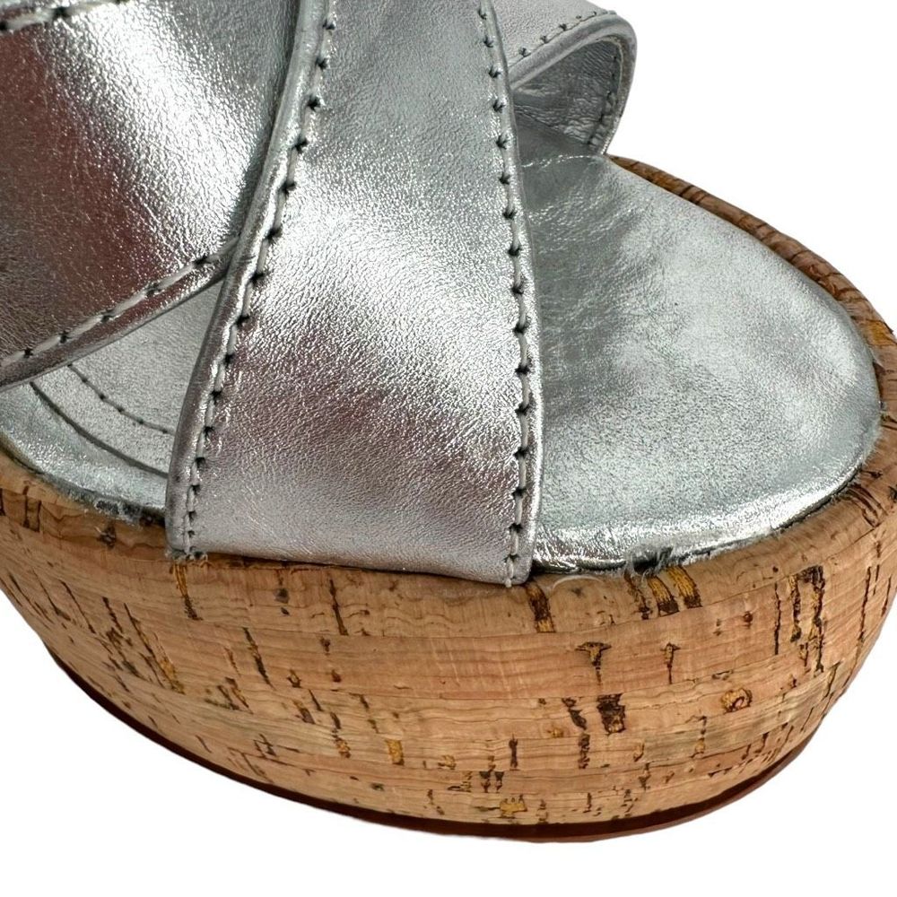 Schutz Pattie Metallic Leather Sandal Platform Silver Size 8 Ankle Strap Women’s - Picture 10 of 12